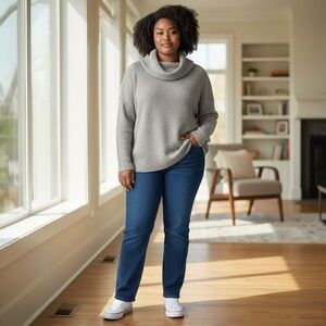 Time and Tru Gray Ribbed Cowl Neck Long Sleeve Top – XL